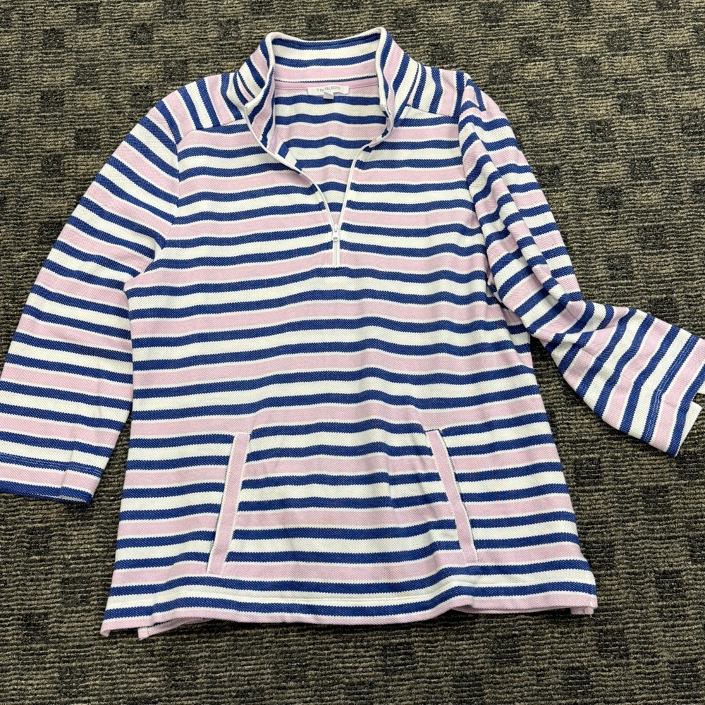 Pink-Blue striped half-zip pullover is part of the T by Talbots collection Sz XL